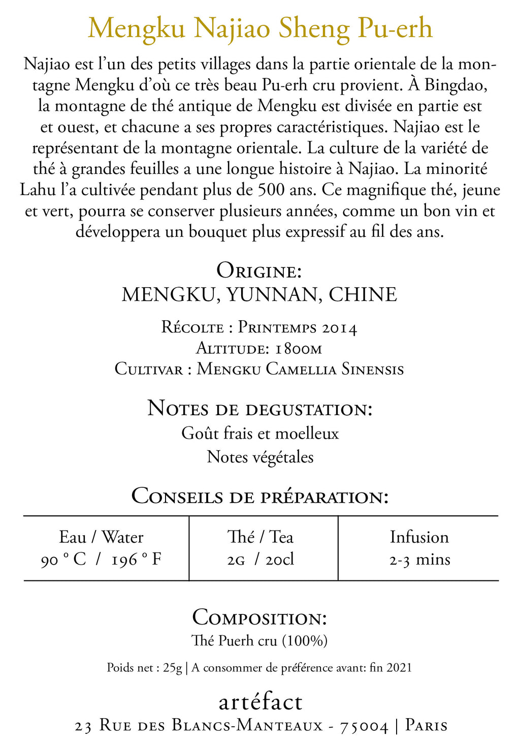 Mengku Najiao Sheng Pu-erh 2014