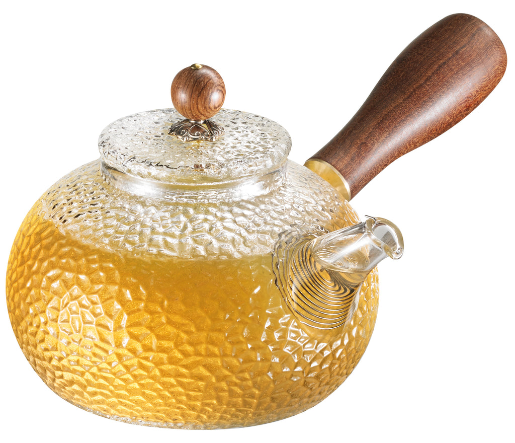 Théiere en verre martelée avec anse en bois | 250ml